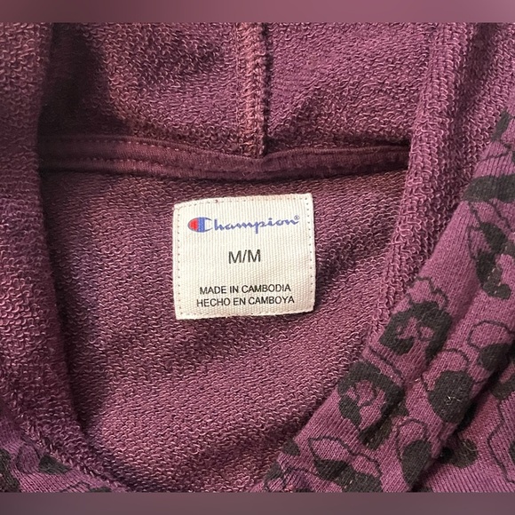 Champion Maroon Hoodie Sweatshirt w Leopard Accents and Adjustable Waist Sz M - Picture 9 of 13